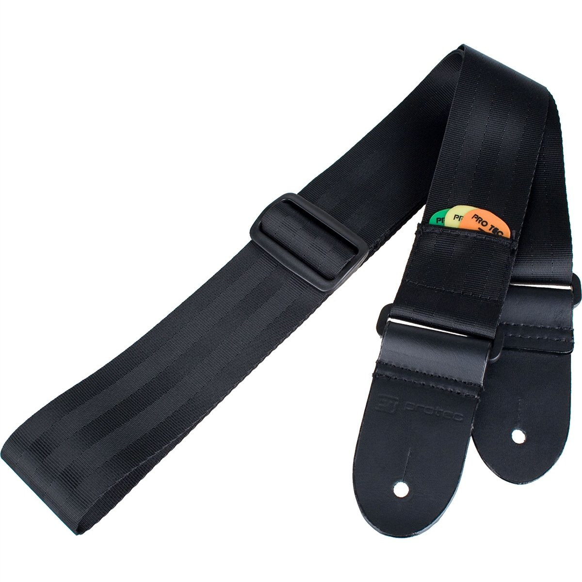 Protec - Nylon Seatbelt Guitar Strap with Leather Ends &amp; Pick Pocket-Accessories-Protec-Asphalt Black-Music Elements