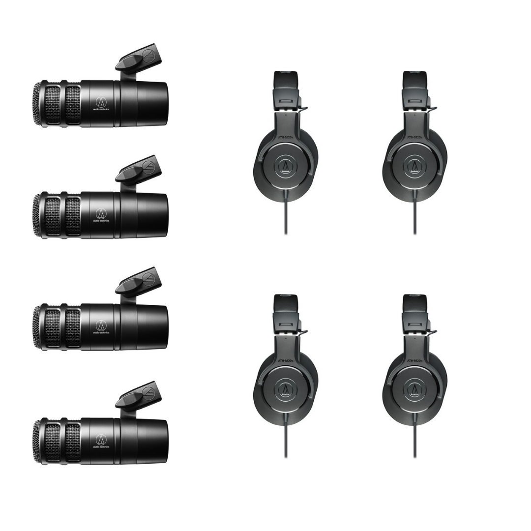 Audio-Technica - AT2040 Hypercardioid Dynamic Podcast Microphone With Audio-Technica ATH-M20x Closed-Back Monitoring Headphones (Quad Pack)