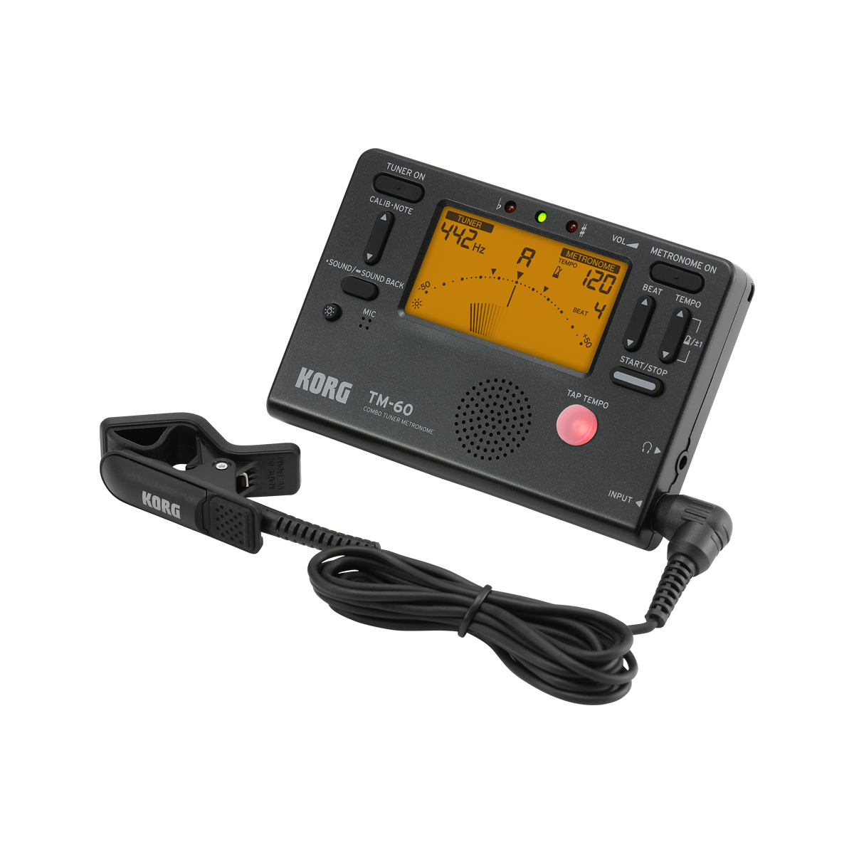 Korg - TM-60C Combo Tuner/Metronome + Contact Microphone Sets-Tuner &amp; Metronome-Korg-Black-Music Elements