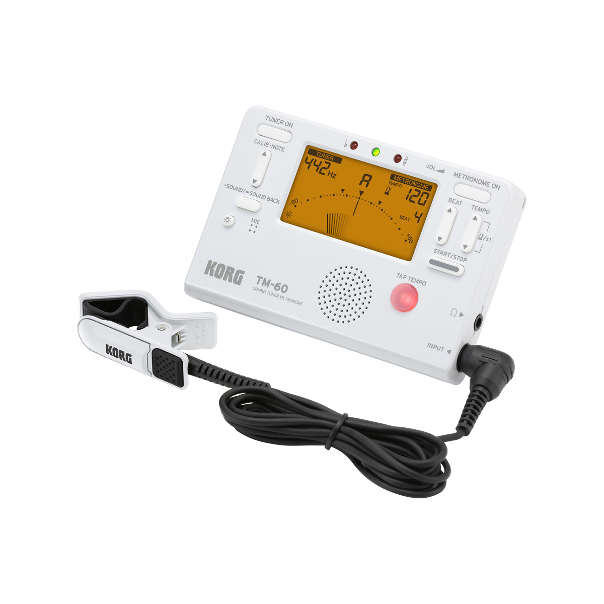 Korg - TM-60C Combo Tuner/Metronome + Contact Microphone Sets-Tuner &amp; Metronome-Korg-White-Music Elements