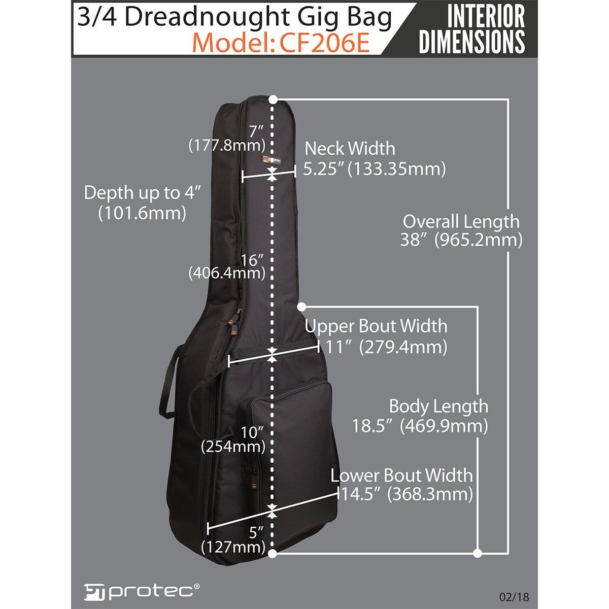 Protec - 3/4 Dreadnought Guitar Gig Bag (Silver Series)-Accessories-Protec-Music Elements