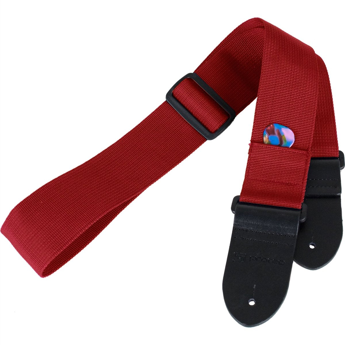 Protec - Nylon Guitar Strap with Leather Ends &amp; Pick Pocket-Accessories-Protec-Red-Music Elements