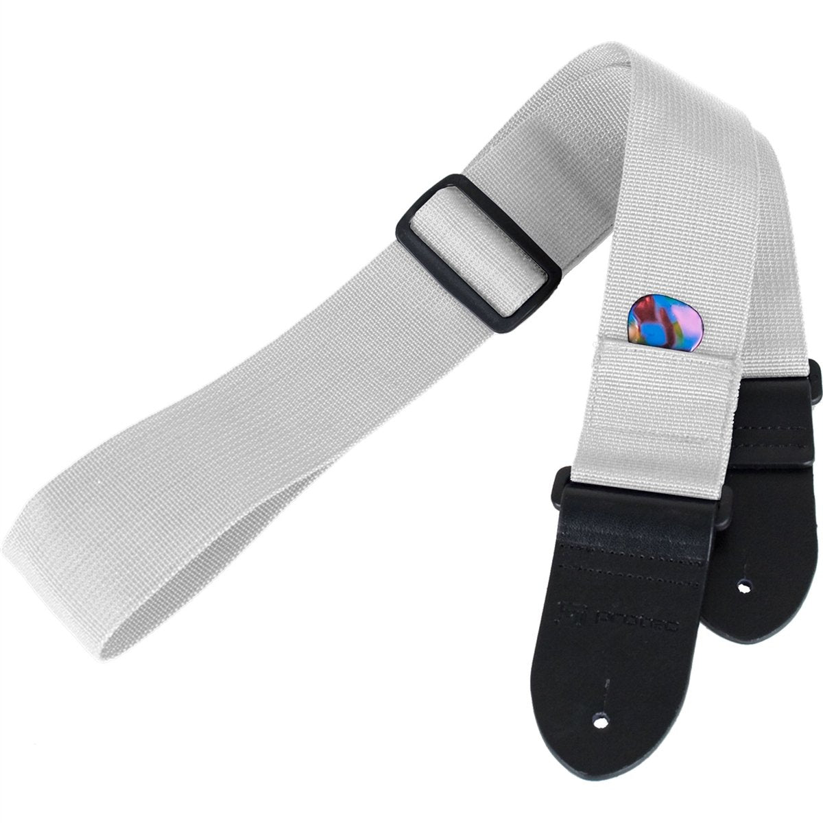 Protec - Nylon Guitar Strap with Leather Ends &amp; Pick Pocket-Accessories-Protec-White-Music Elements